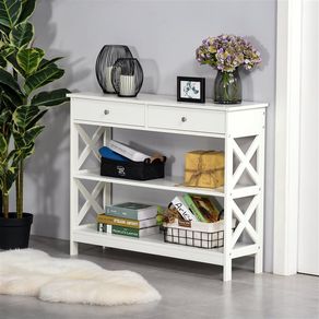 Mueble recibidor Homcom 2 cajones + 2 estantes blanco 80x100x30,5 cm