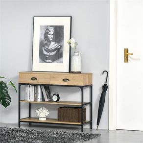 Mueble recibidor Homcom 2 cajones + 2 estantes roble 79,2x100x35 cm