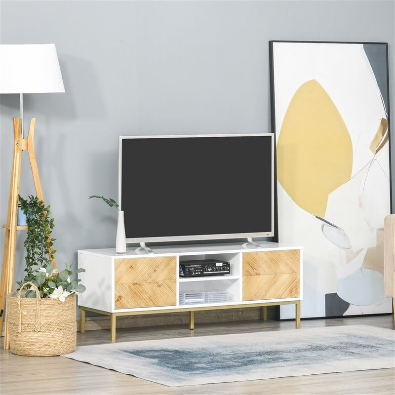 Mueble bajo para TV Homcom 2 armarios + 2 estantes blanco/madera 44,6x120x40 cm