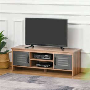 Mueble bajo para TV Homcom 2 armarios + 2 estantes gris/madera 38x109x35 cm