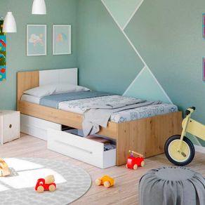 Cama Ambient cabecero+2 cajones inferiores roble nodi/blanco artik 77x97x196 cm
