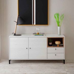 Aparador bajo Jávea 2 cajones+armario+hueco blanco nordic/natural 67,5x136,5x40 cm