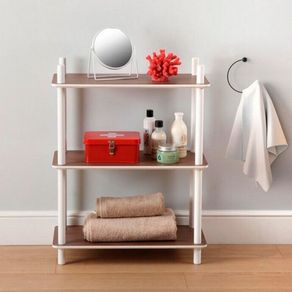 Estantería para baño 3 estantes madera blanco/marrón 70x39x32,5 cm