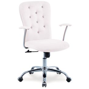 Silla de estudio Princess tapizado símil piel con brillantes blanco 94-106x64x64 cm