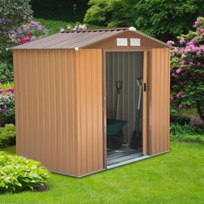 Caseta de jardín para almacenamiento y herramientas caqui 213x127x185 cm