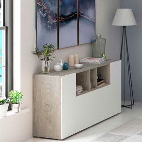 Aparador Loira 3 puertas + 3 estantes abiertos blanco/roble 76x150x41 cm