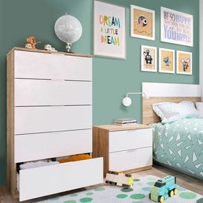Cómoda Haya 5 cajones blanco artik/roble 110x60x40 cm