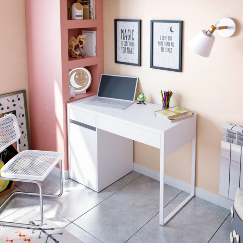 Mesa de escritorio Eda 2 cajones+1 puerta blanco artik 75x108x50 cm