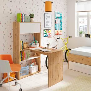 Mesa de escritorio Duo con estantería blanco artik/roble nodi