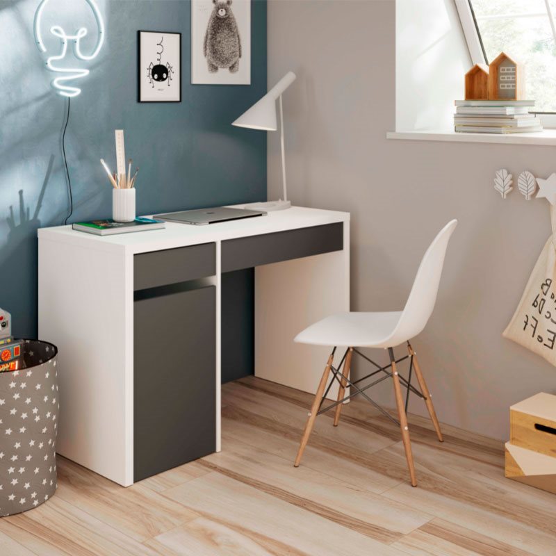 Mesa de escritorio Mia 2 cajones+1 puerta blanco artik/Antracita 78x108x50 cm