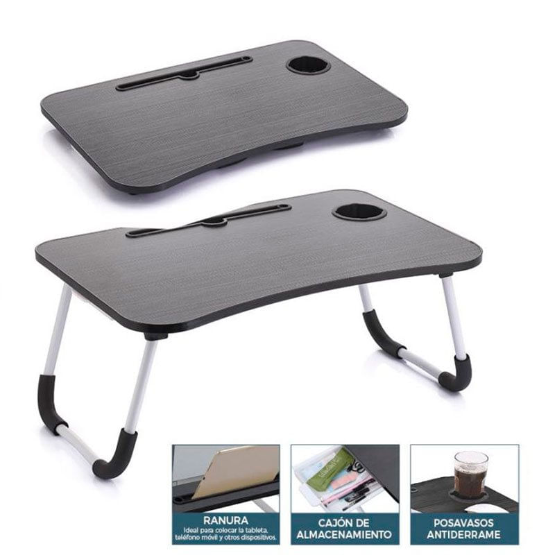Mesa plegable Confortime auxiliar madera/metal negro 40x60x28 cm