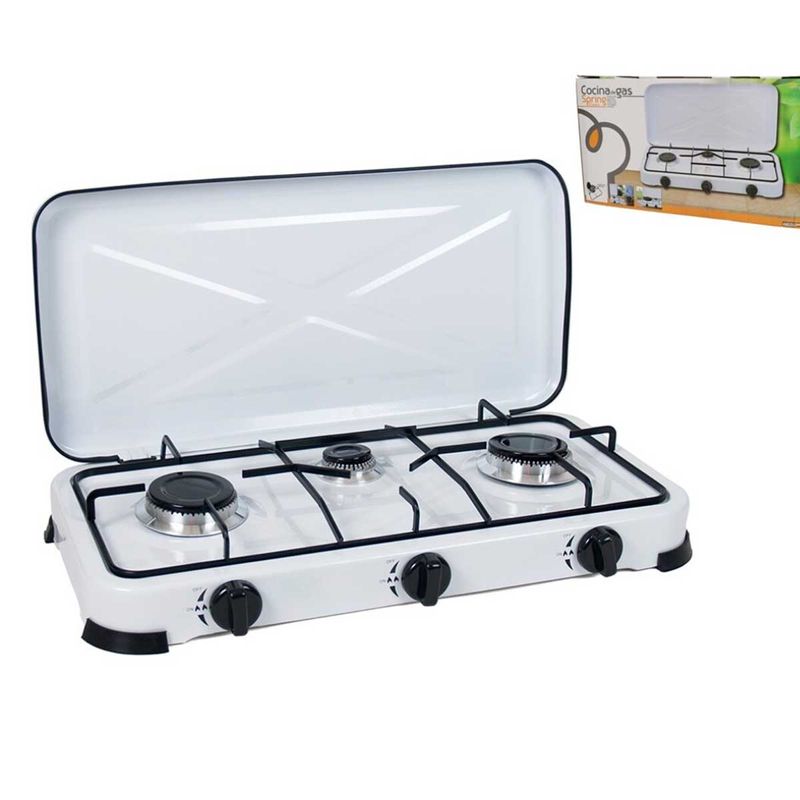 Cocina de gas Spring 3 fuegos con tapa protectora blanco 6x57x28 cm