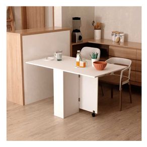 Mesa plegable Homcom 2 alas + 2 estantes + ruedas blanco 74x140x80 cm