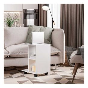 Mesa auxiliar Homcom 2 estantes + ruedas blanco 58x45x35 cm