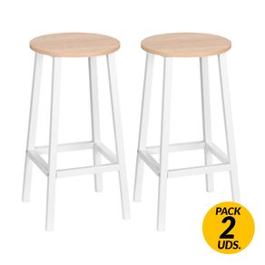 Pack de 2 taburetes altos de cocina Homcom blanco/natural 65x32,5x32,5 cm
