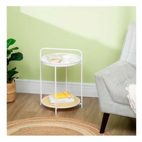 Mesa auxiliar redonda Homcom con bandeja y asa blanco 60x43,5x42,5 cm