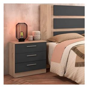 Mesita de noche Monika 3 cajones cambria/grafito 55,2x50x35 cm
