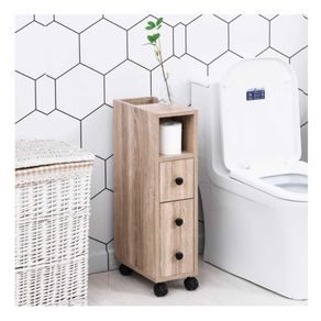 Armario de baño Kleankin 1 cajón + 1 armario + estante abierto roble 68,5x18x30 cm