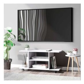 Mueble bajo para TV con estantes y ruedas blanco 40x80x40 cm