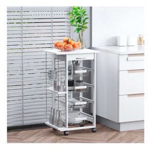 Carrito de cocina multiusos 5 niveles 1 cajón + 4 cestas + 2 estantes blanco 83x47x37 cm