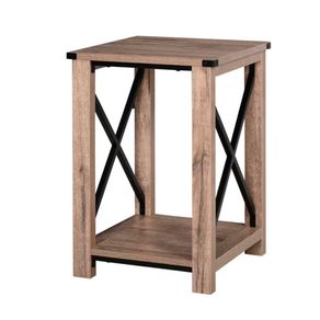 Mesa auxiliar Homcom 2  estantes estilo retro roble/negro 60x40,5x40,5 cm