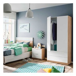 Armario Youth  2 puertas + 2 cajones blanco/madera 180x81,5x52 cm