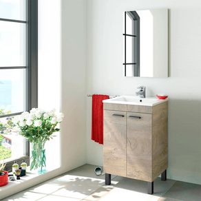 Mueble de baño con espejo y lavabo Essens roble Alaska
