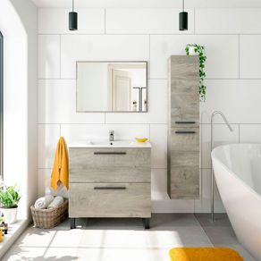 Mueble de baño con espejo y lavabo Air 2 cajones roble Alaska