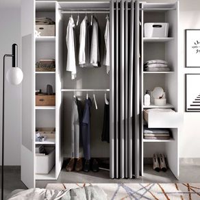 Vestidor Suit con cortina+ 1 espejo+ 1 puerta abatible blanco