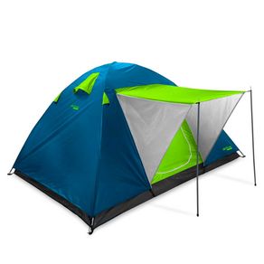 Tienda de campaña Aktive Camping 4 personas con toldo verde/azul 130x240x210 cm