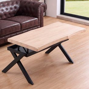 Mesa de centro elevable Xena tapa irregular con hueco de almacenaje roble Nordish/negro 47-62x120x60-66 cm