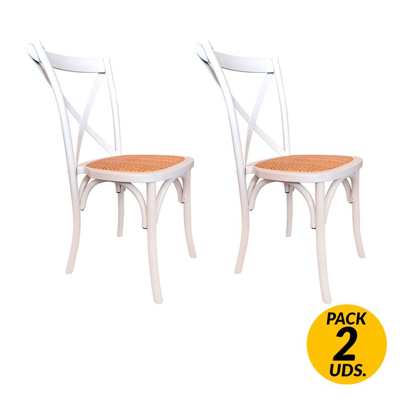 Pack de 2 sillas de comedor Provenza madera sostenible y ratán blanco