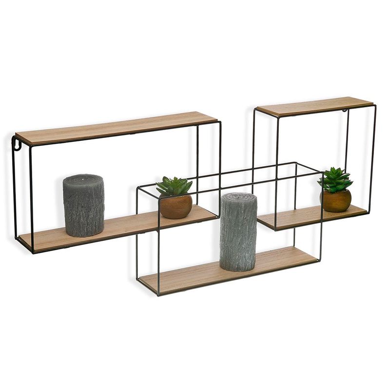 Set de 3 estanterías de pared Versa madera/negro 33x75x10 cm