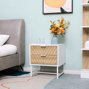 Mesita de noche Homcom con 2 cajones blanco/natural 48x45x39 cm