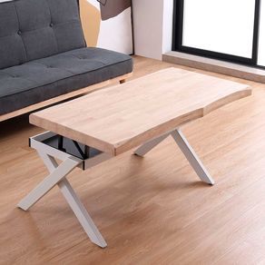 Mesa de centro elevable Xena tapa irregular con hueco de almacenaje roble Nordish/blanco 47-62x120x60-66 cm