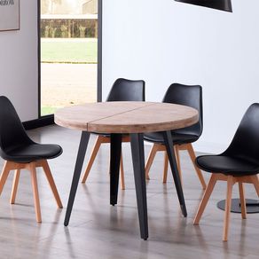 Mesa de comedor Berg extensible forma redonda roble Honey/negro