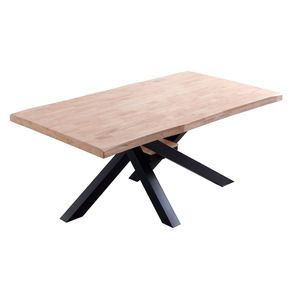 Mesa de comedor Xena forma patas cruzadas tapa irregular roble Nordish/negro 76x180x100 cm