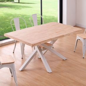 Mesa de comedor Xena forma patas cruzadas tapa irregular roble Nordish/blanco 76x150x90 cm