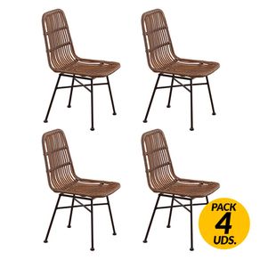 Pack de 4 sillas de comedor Thai ratán marrón/negro