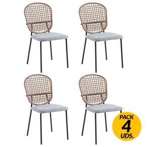 Pack de 4 sillas de comedor String respaldo trenzado marrón/gris