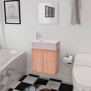 Mueble de baño Barbados + lavabo + espejo beige 48x48x25 cm