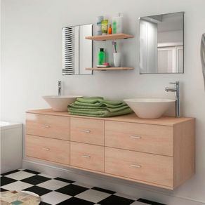 Conjunto de baño Cuba 7 piezas con lavabo beige