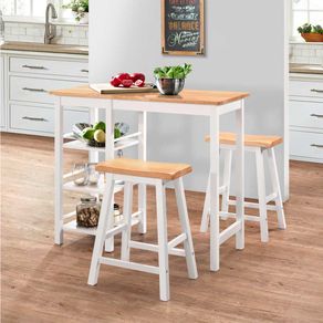 Conjunto de cocina Leia 1 mesa alta + 2 taburetes blanco/natural