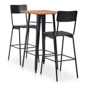 Conjunto de cocina Lena 1 mesa alta + 2 taburetes acero negro/natural