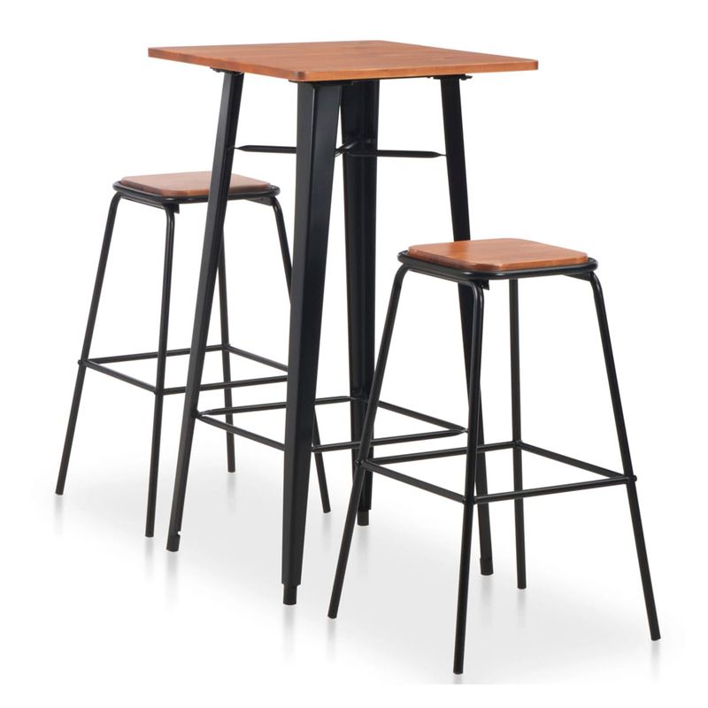 Conjunto de cocina Lilia 1 mesa alta + 2 taburetes acero negro/natural