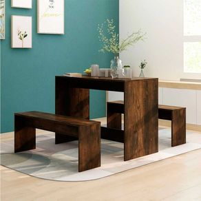 Conjunto de comedor Jamaica 1 mesa + 2 bancos roble oscuro