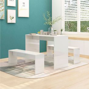 Conjunto de comedor Jamaica 1 mesa + 2 bancos blanco brillo
