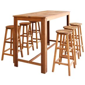 Conjunto de cocina Guadalupe 1 mesa alta + 6 taburetes madera natural