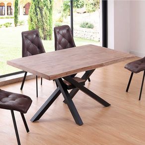 Mesa de comedor Xena forma patas cruzadas tapa irregular roble Honey/negro 76x150x90 cm