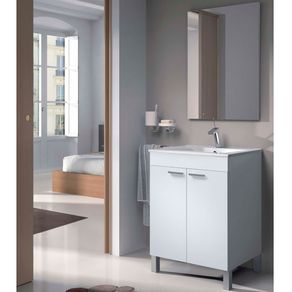 Mueble baño LC1-60 2 puertas + espejo + lavabo blanco brillo 80x60x45 cm